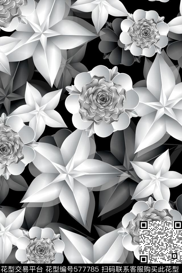 女装潮流时尚大牌剪纸花卉数码印花华亿平台下载（图片编号: 577785） - 瓦栏（Walan）