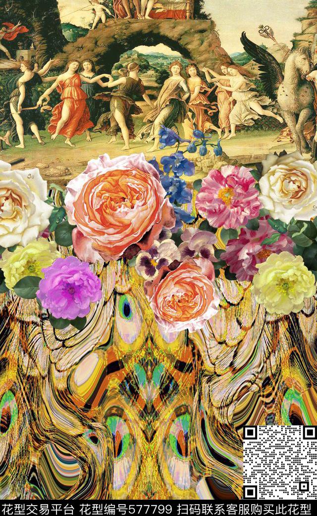 花卉女装油画花卉数码印花华亿平台下载（图片编号: 577799） - 瓦栏（Walan）