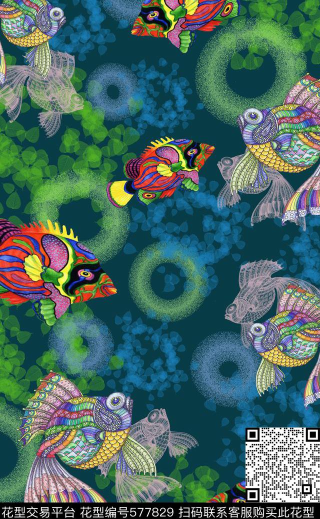 热带鱼儿五彩斑斓色彩斑斓数码印花华亿平台下载（图片编号: 577829） - 瓦栏（Walan）