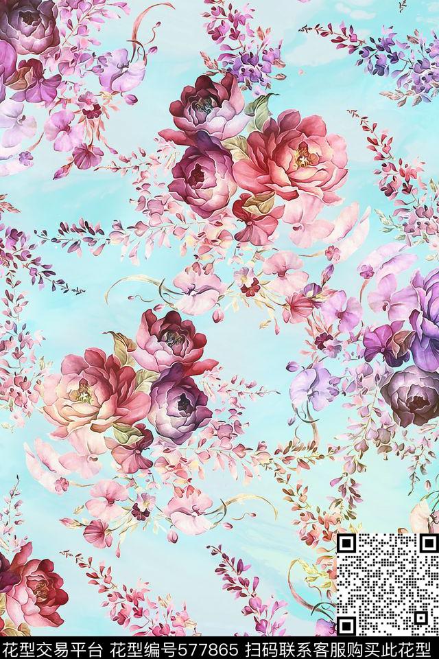 时尚潮流花卉服装数码印花华亿平台下载（图片编号: 577865） - 瓦栏（Walan）