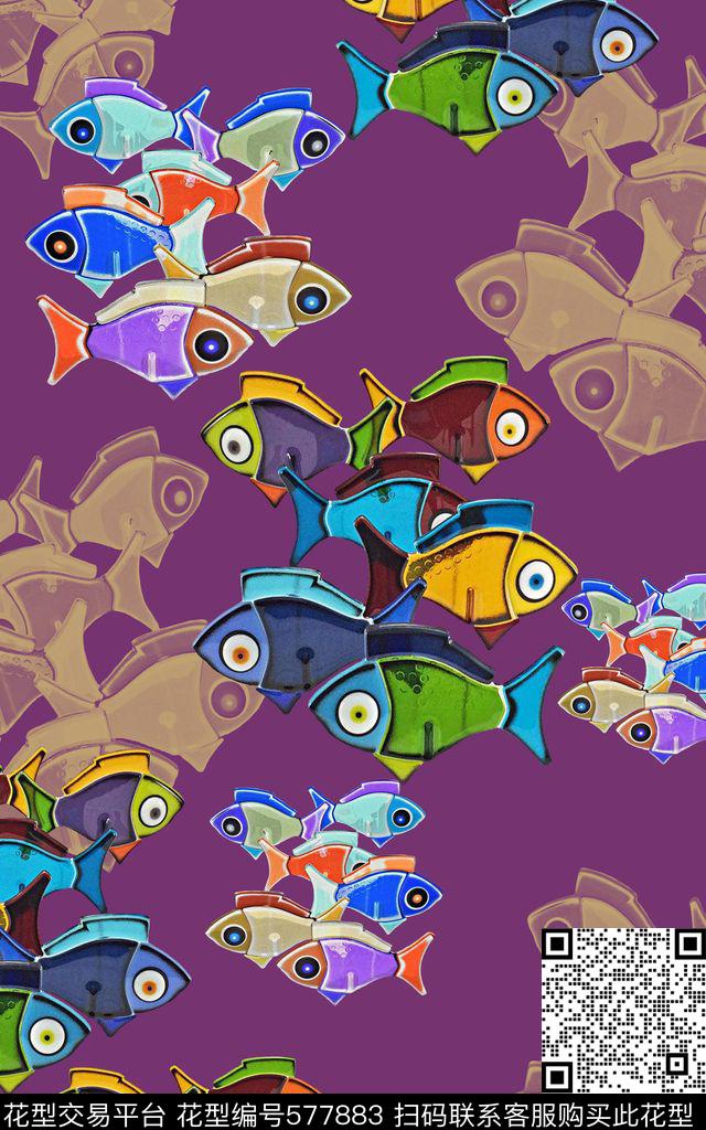 色彩斑斓鱼儿自在飘多色数码印花华亿平台下载（图片编号: 577883） - 瓦栏（Walan）
