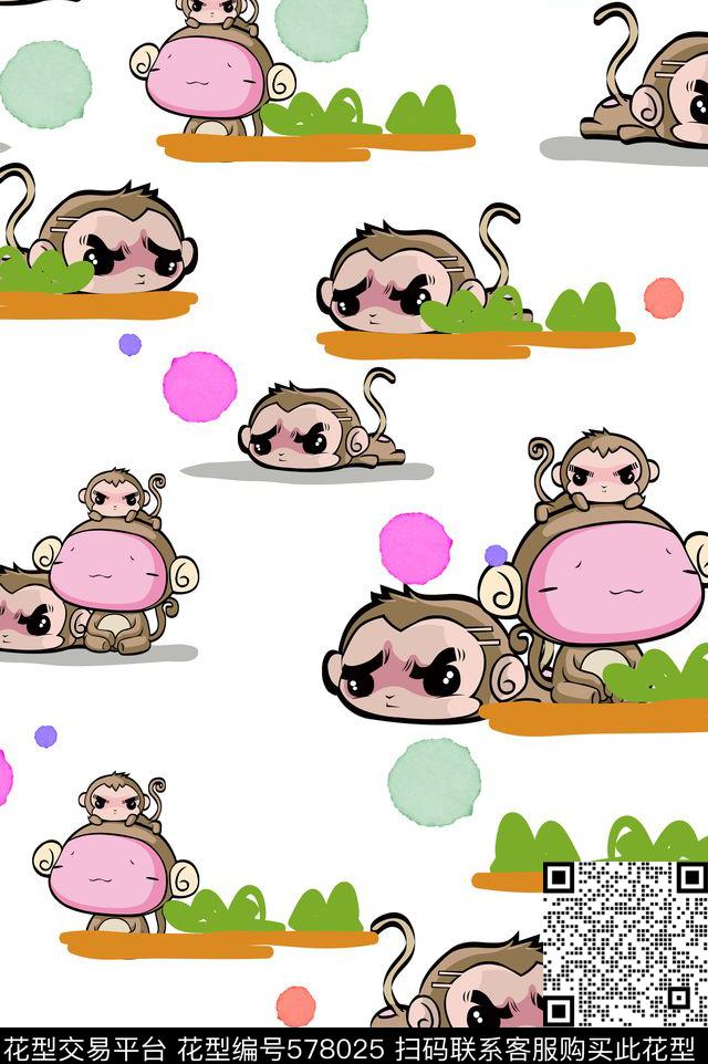 卡通动物猴子传统印花华亿平台下载（图片编号: 578025） - 瓦栏（Walan）