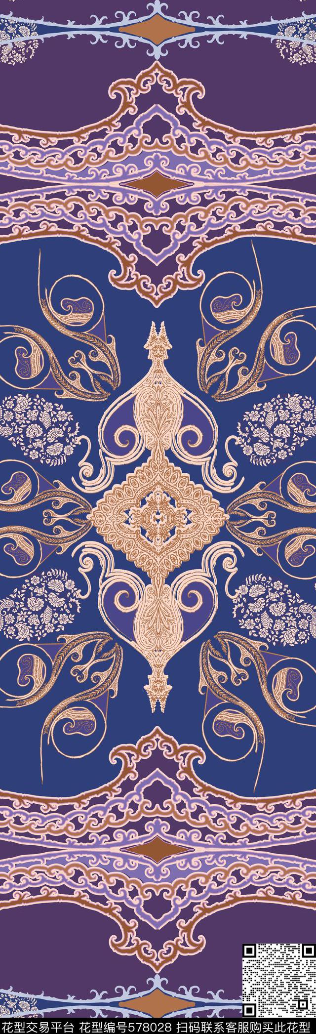 复古纹样长巾传统印花华亿平台下载（图片编号: 578028） - 瓦栏（Walan）