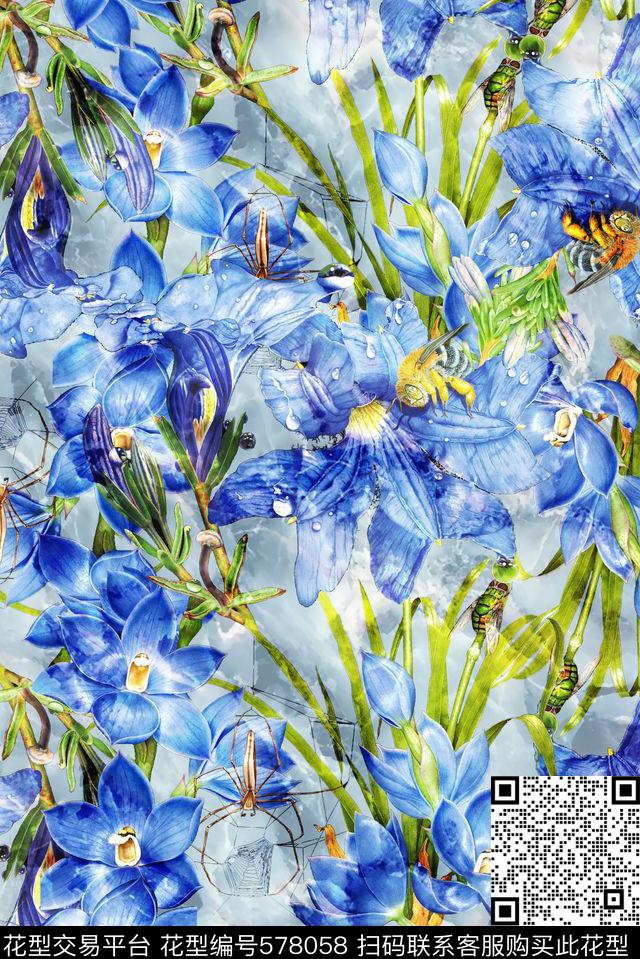 服装设计兰花花卉时尚大牌欧美风格数码印花华亿平台下载（图片编号: 578058） - 瓦栏（Walan）