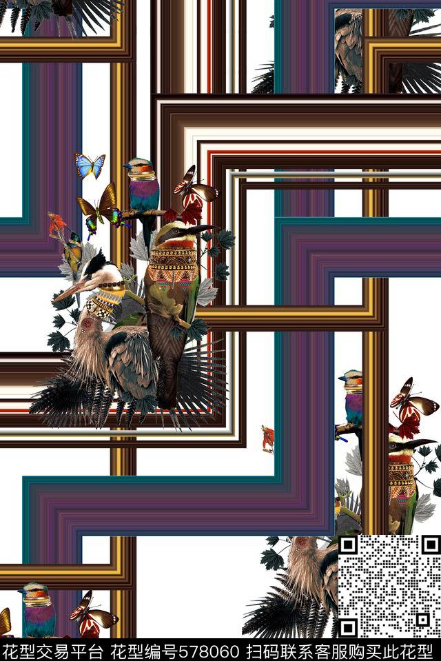 花鸟画框家纺女装复古贵族格子时尚女装家纺数码印花华亿平台下载（图片编号: 578060） - 瓦栏（Walan）