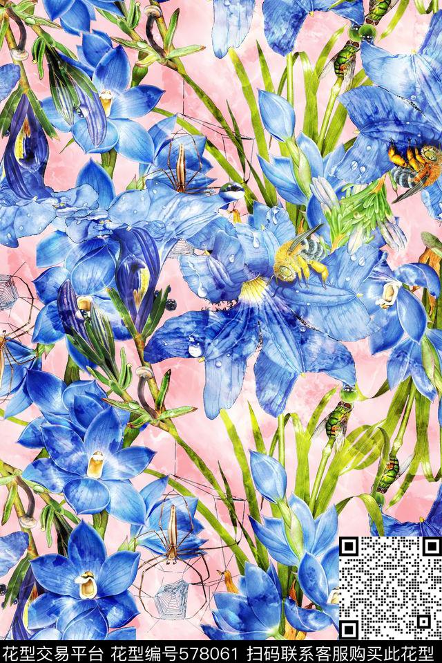 春夏华亿平台服装设计兰花花卉数码印花华亿平台下载（图片编号: 578061） - 瓦栏（Walan）