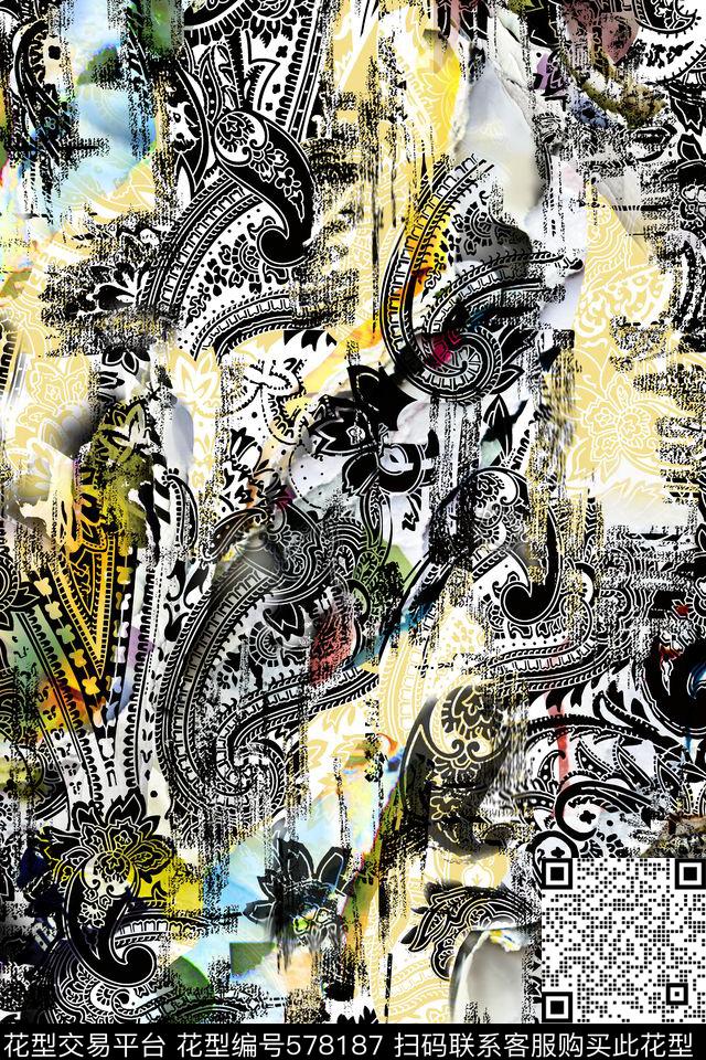 火腿花腰果手绘数码印花华亿平台下载（图片编号: 578187） - 瓦栏（Walan）