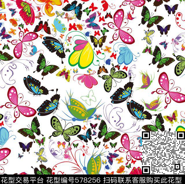 蝴蝶荟萃昆虫蚂蚱传统印花华亿平台下载（图片编号: 578256） - 瓦栏（Walan）
