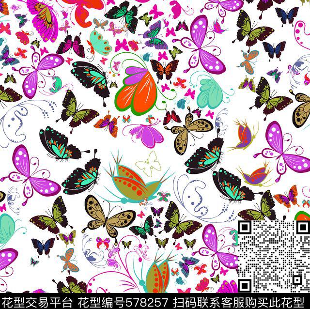 动漫风格蝴蝶荟萃昆虫传统印花华亿平台下载（图片编号: 578257） - 瓦栏（Walan）