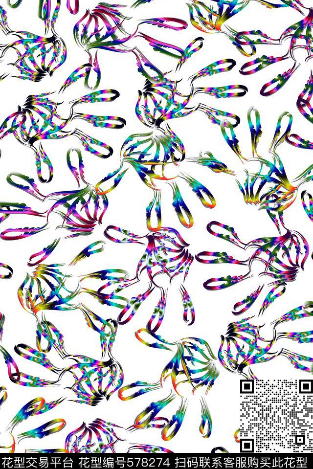 抽象渐变手掌印数码印花华亿平台下载（图片编号: 578274） - 瓦栏（Walan）