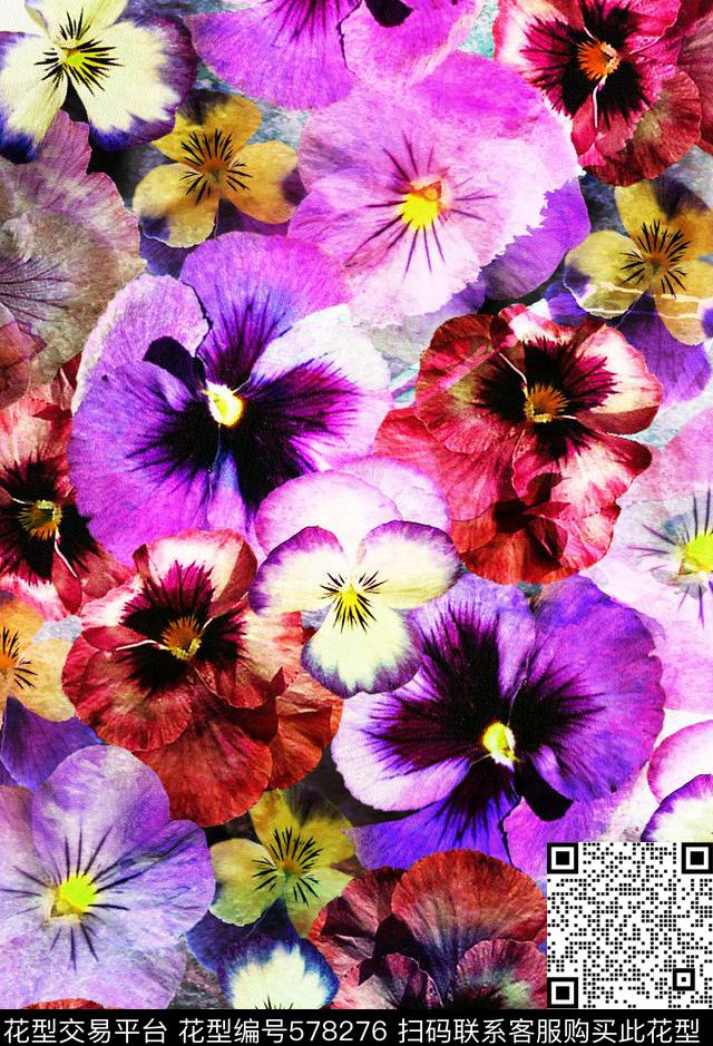 花卉水彩时尚数码印花华亿平台下载（图片编号: 578276） - 瓦栏（Walan）