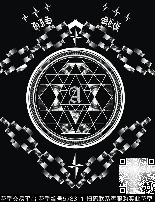 欧式雕像几何线条数码印花华亿平台下载（图片编号: 578311） - 瓦栏（Walan）