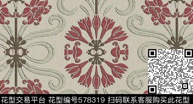 怀旧花卉传统印花华亿平台下载（图片编号: 578319） - 瓦栏（Walan）