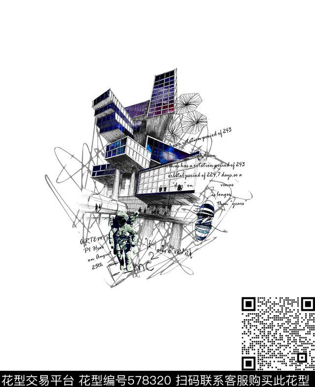 时尚休闲抽象线条人物数码印花华亿平台下载（图片编号: 578320） - 瓦栏（Walan）