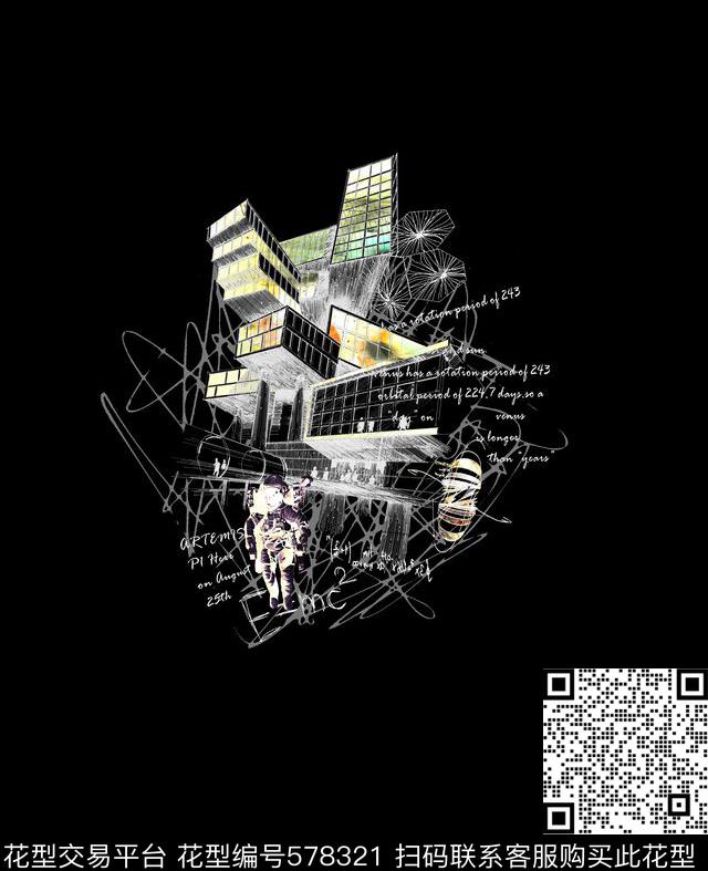 时尚休闲抽象线条人物数码印花华亿平台下载（图片编号: 578321） - 瓦栏（Walan）