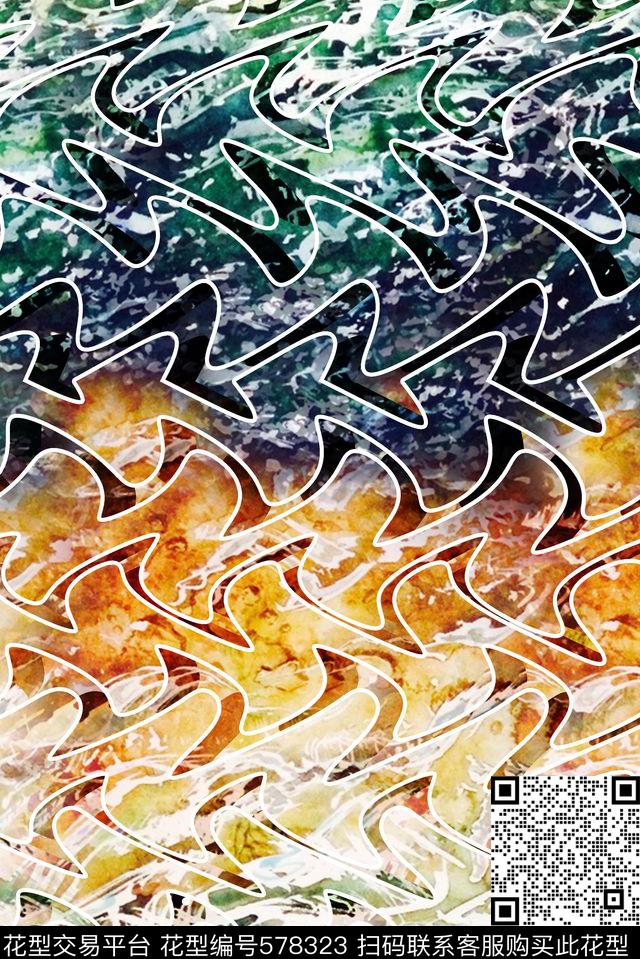 欧美大气手绘炫彩缤纷数码印花华亿平台下载（图片编号: 578323） - 瓦栏（Walan）