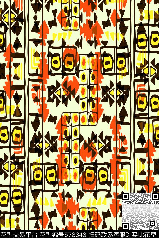 涂鸦几何格子几何图形传统印花华亿平台下载（图片编号: 578343） - 瓦栏（Walan）