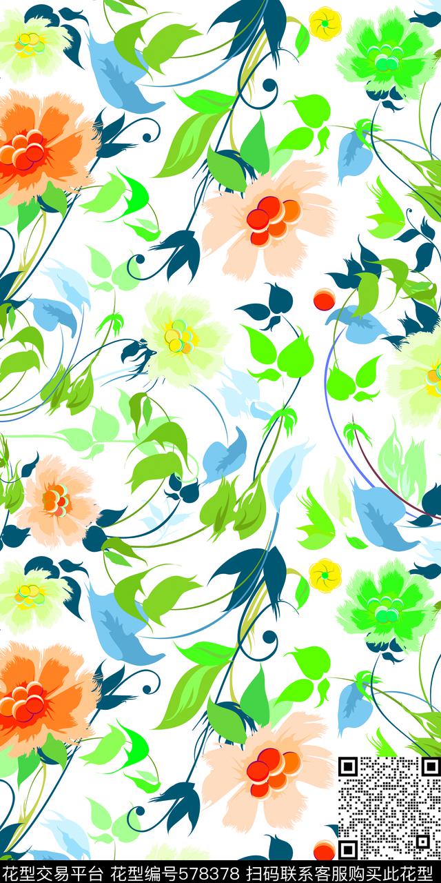 时尚花卉植物传统印花华亿平台下载（图片编号: 578378） - 瓦栏（Walan）