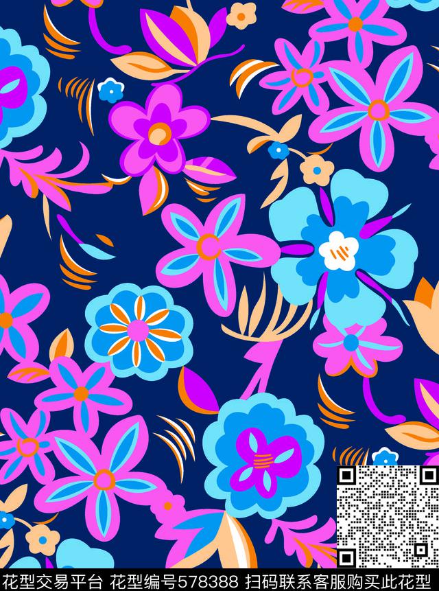 流行时尚花卉数码印花数码印花华亿平台下载（图片编号: 578388） - 瓦栏（Walan）