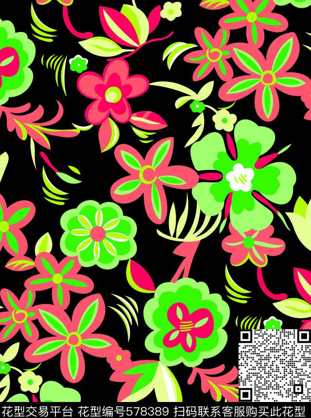 流行时尚花卉数码印花数码印花华亿平台下载（图片编号: 578389） - 瓦栏（Walan）