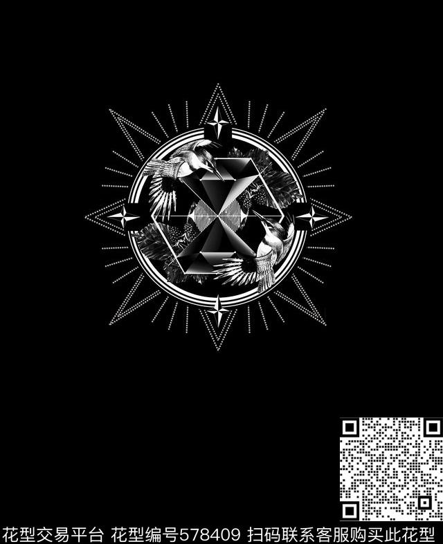 时尚动物植物线条数码印花华亿平台下载（图片编号: 578409） - 瓦栏（Walan）