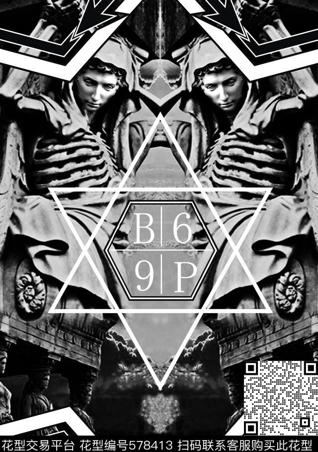 潮流哥特风建筑雕像数码印花华亿平台下载（图片编号: 578413） - 瓦栏（Walan）