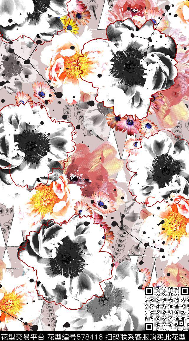 花卉花纹乱花数码印花华亿平台下载（图片编号: 578416） - 瓦栏（Walan）