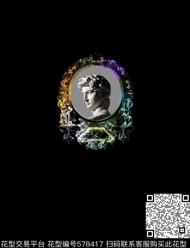 时尚休闲雕像边框数码印花华亿平台下载（图片编号: 578417） - 瓦栏（Walan）