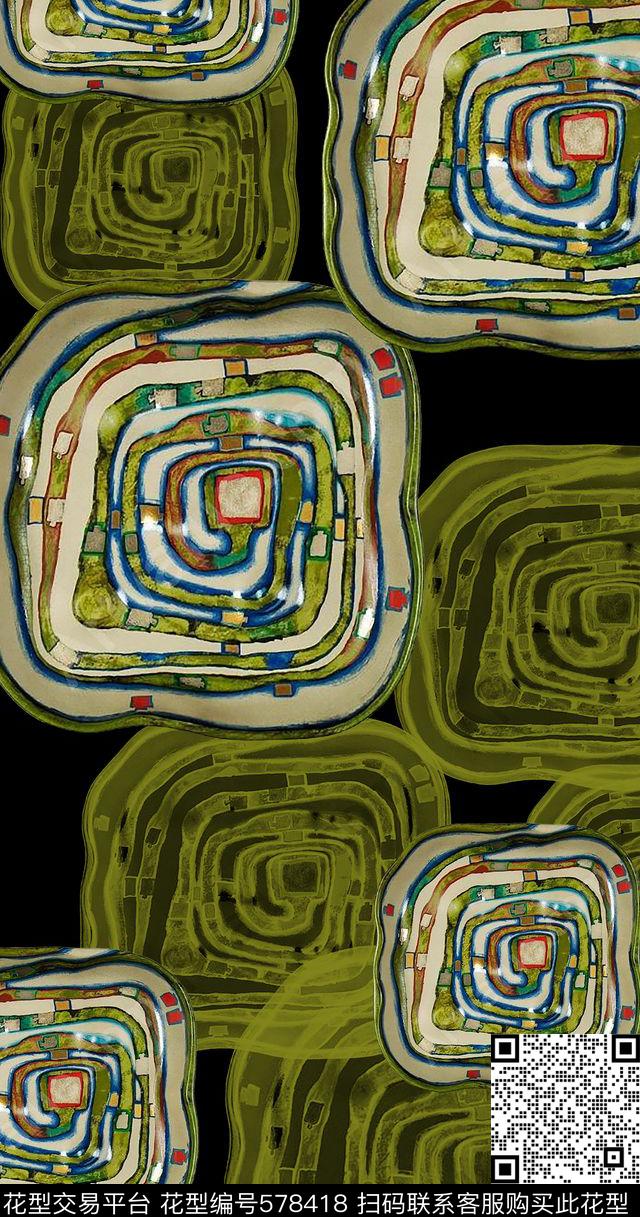 时尚大牌抽象图案T恤印花数码印花华亿平台下载（图片编号: 578418） - 瓦栏（Walan）