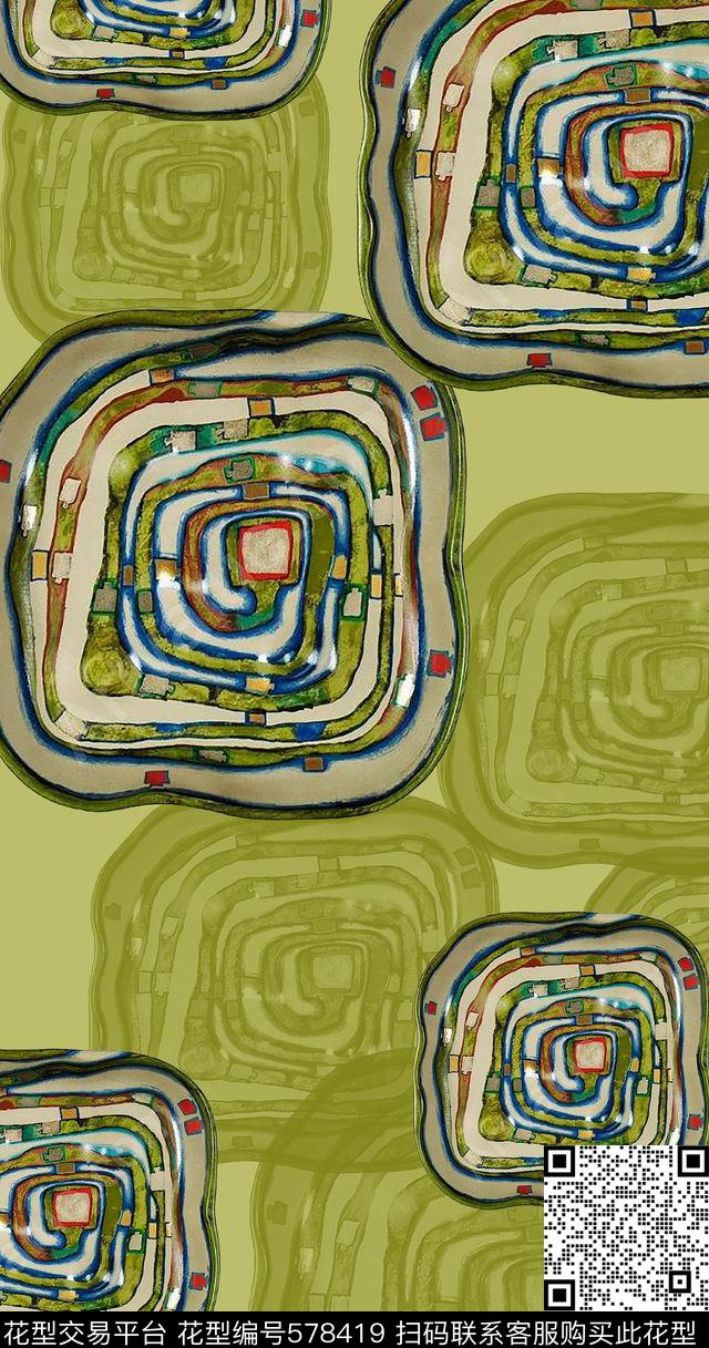 时尚大牌抽象图案T恤印花数码印花华亿平台下载（图片编号: 578419） - 瓦栏（Walan）