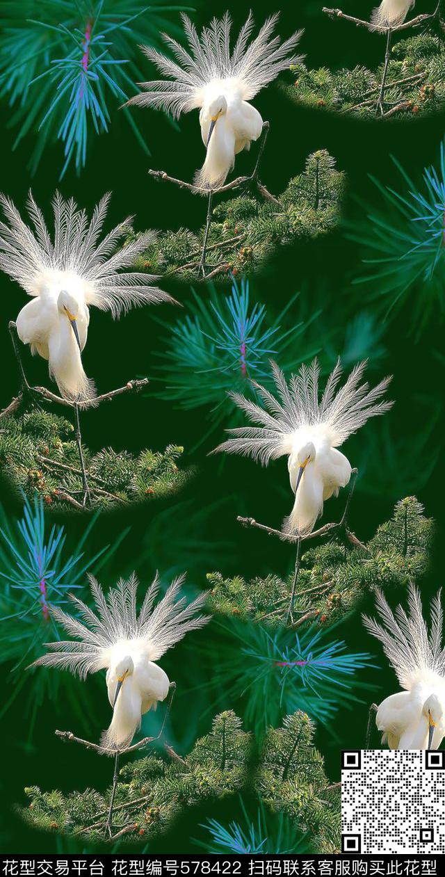 旗袍风景图案白鹭纷飞数码印花华亿平台下载（图片编号: 578422） - 瓦栏（Walan）