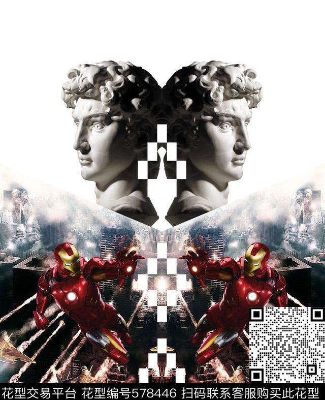 时尚潮流雕像钢铁侠建筑场景数码印花华亿平台下载（图片编号: 578446） - 瓦栏（Walan）