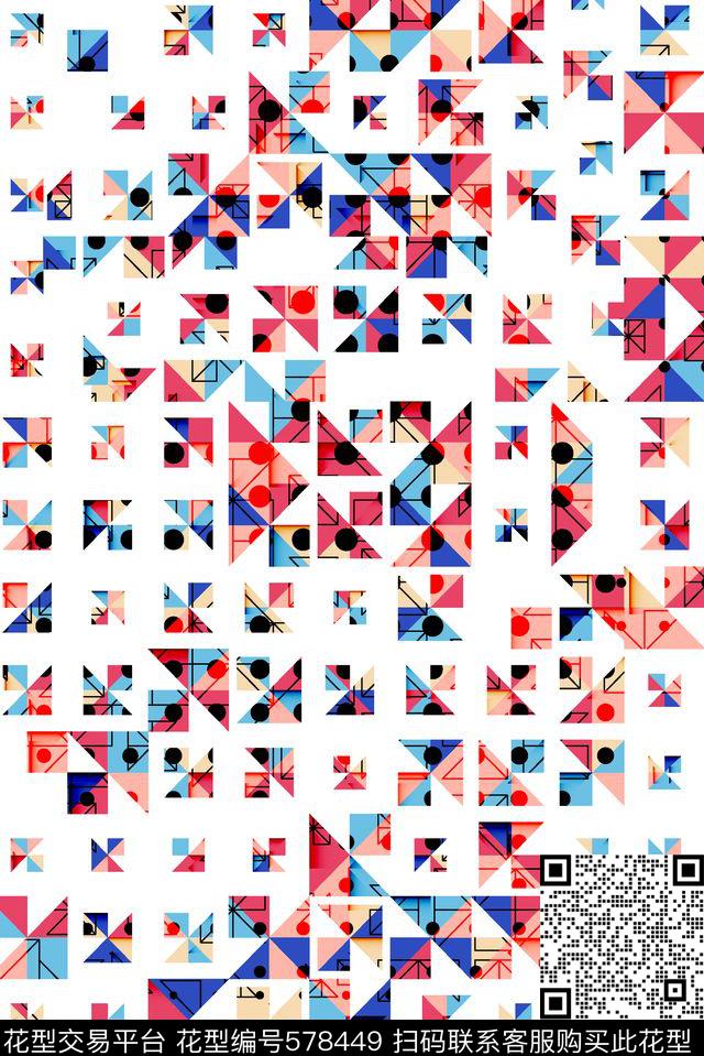 不规则几何小方块方格传统印花华亿平台下载（图片编号: 578449） - 瓦栏（Walan）