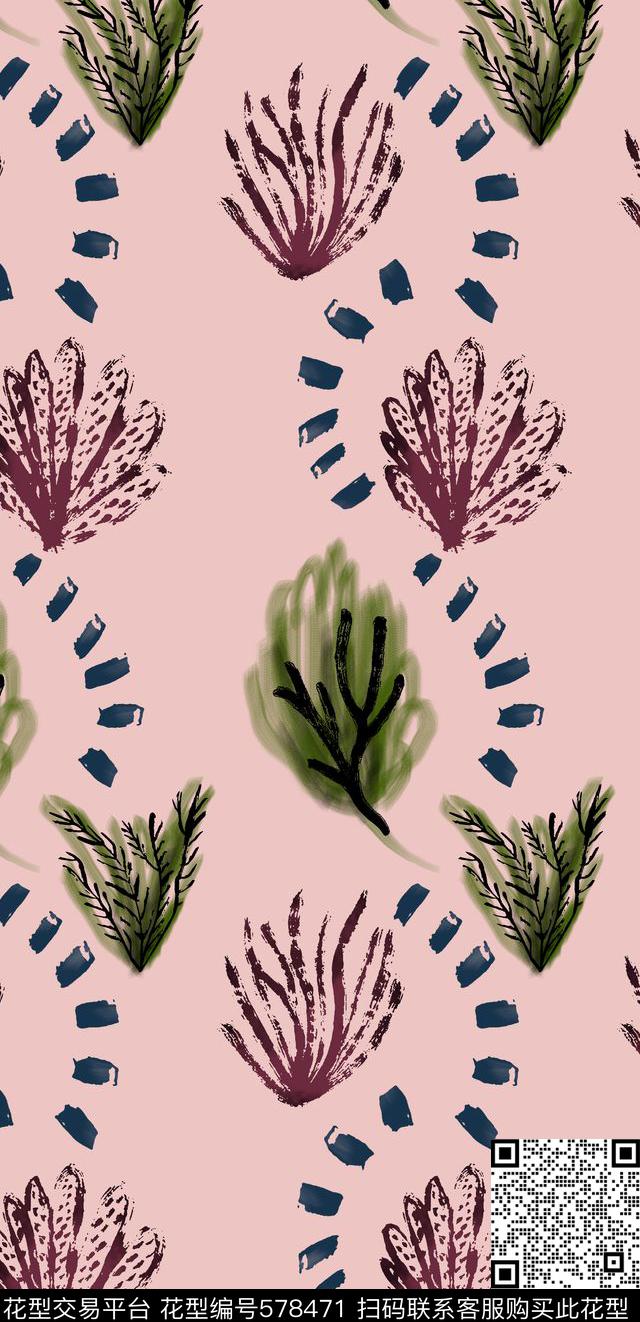 笔触笔刷插画传统印花华亿平台下载（图片编号: 578471） - 瓦栏（Walan）