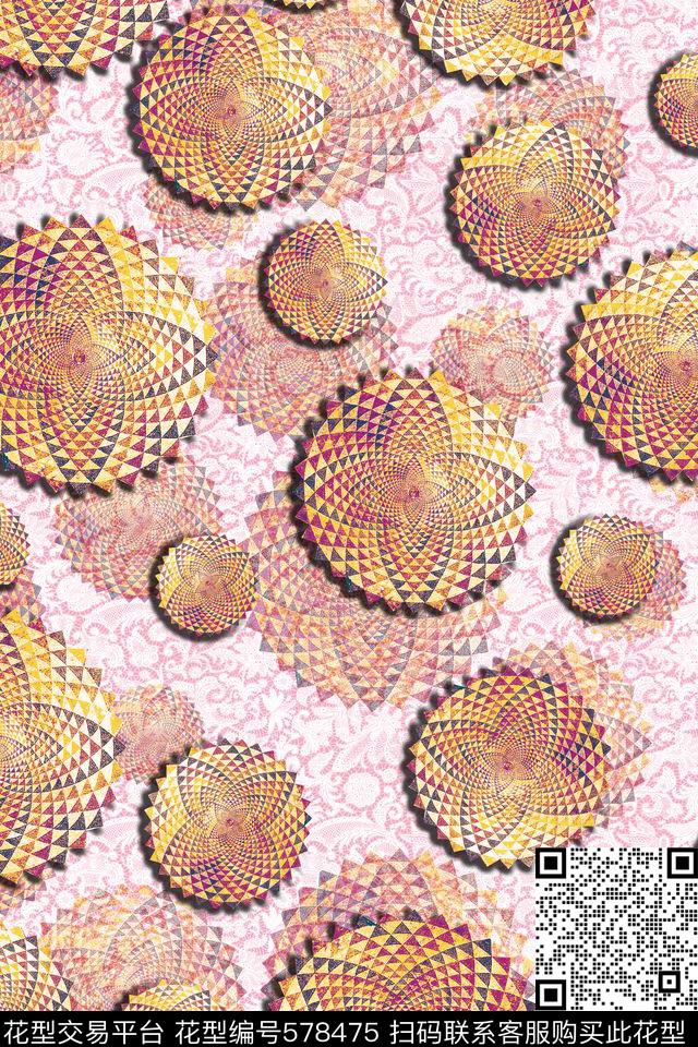 潮流时尚大牌抽象几何波点。朦胧蕾丝底纹女装数码印花华亿平台下载（图片编号: 578475） - 瓦栏（Walan）
