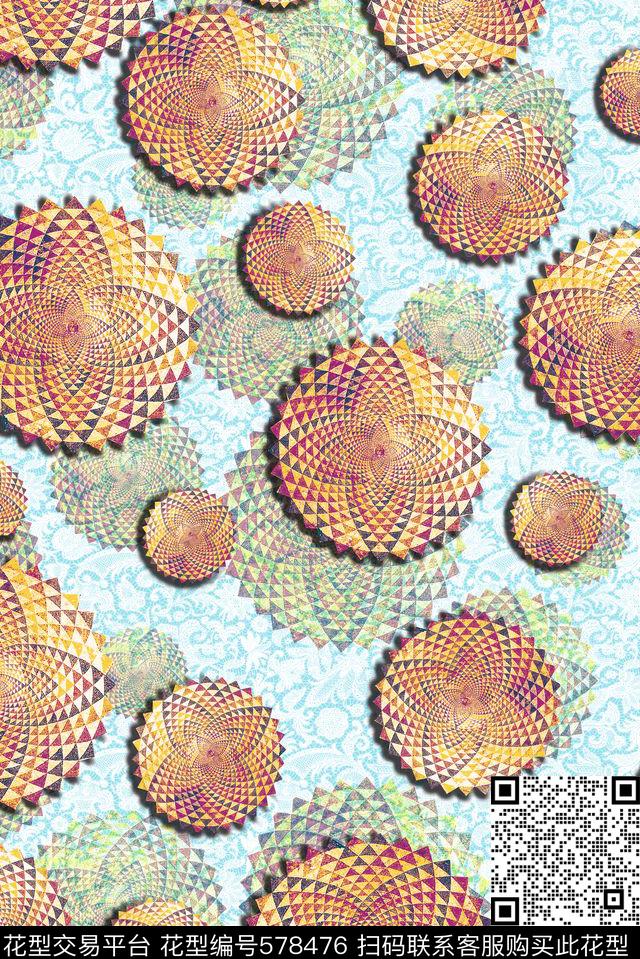 潮流时尚大牌抽象几何波点。朦胧蕾丝底纹服装数码印花华亿平台下载（图片编号: 578476） - 瓦栏（Walan）