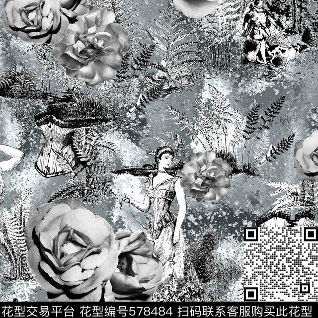 花卉女装素雅花卉数码印花华亿平台下载（图片编号: 578484） - 瓦栏（Walan）