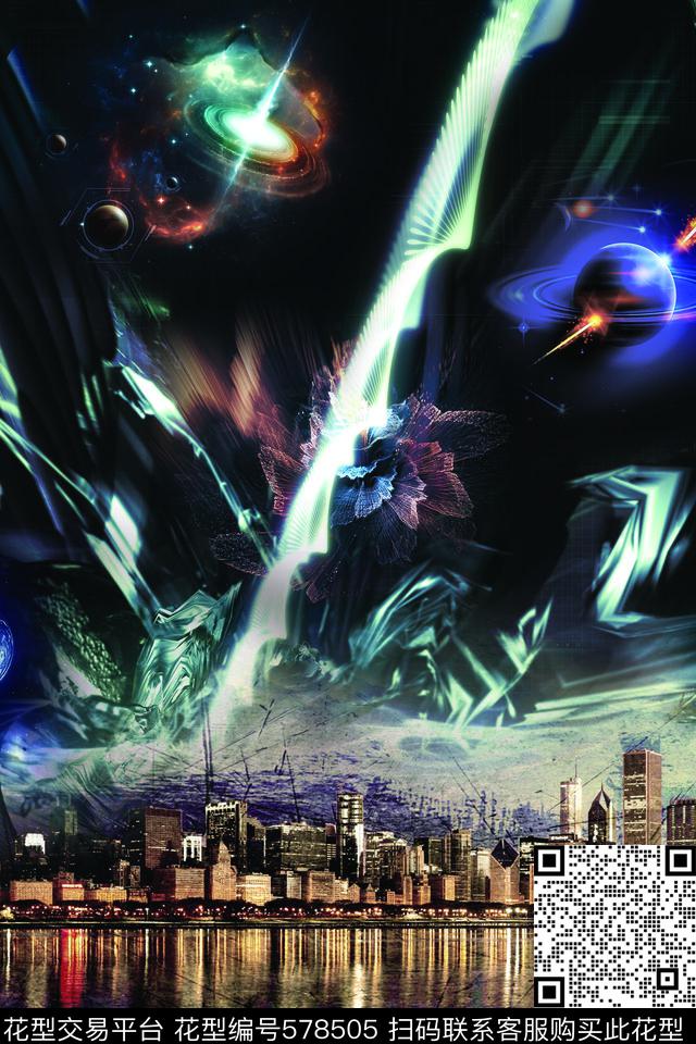 城市夜景夜空数码印花华亿平台下载（图片编号: 578505） - 瓦栏（Walan）