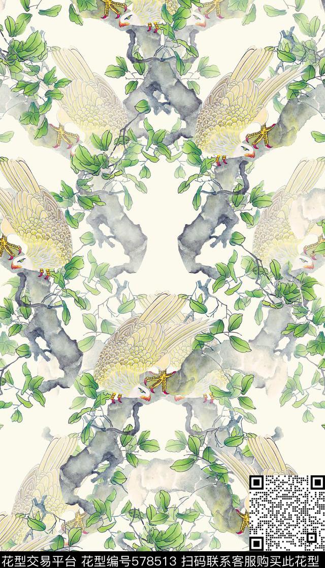 花卉手绘花枝枝干花鸟数码印花华亿平台下载（图片编号: 578513） - 瓦栏（Walan）