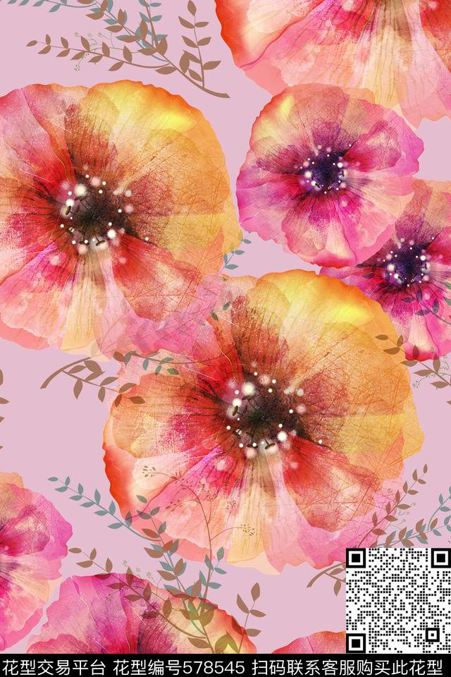 植物花卉时尚小清新数码印花华亿平台下载（图片编号: 578545） - 瓦栏（Walan）