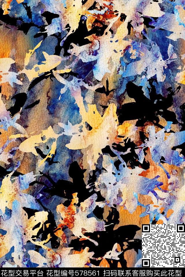 大气女装树叶炫彩缤纷数码印花华亿平台下载（图片编号: 578561） - 瓦栏（Walan）