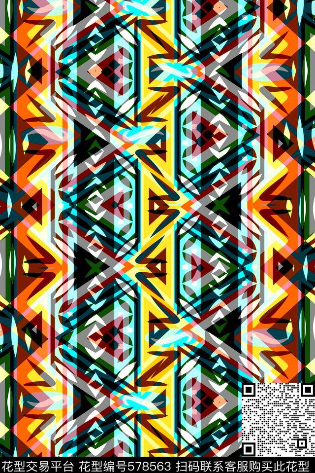 T恤抽象几何格子传统印花华亿平台下载（图片编号: 578563） - 瓦栏（Walan）