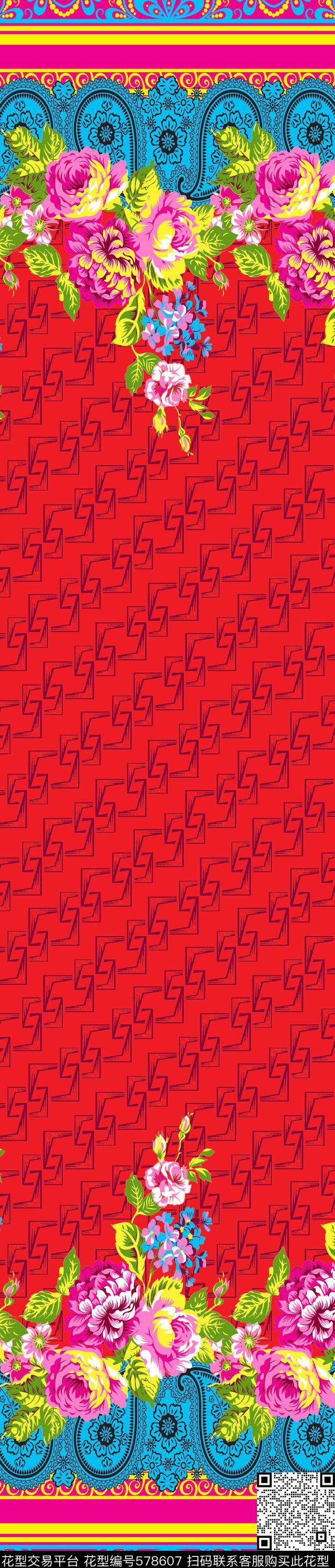 传统印花花卉纹样双边定位印花传统印花华亿平台下载（图片编号: 578607） - 瓦栏（Walan）