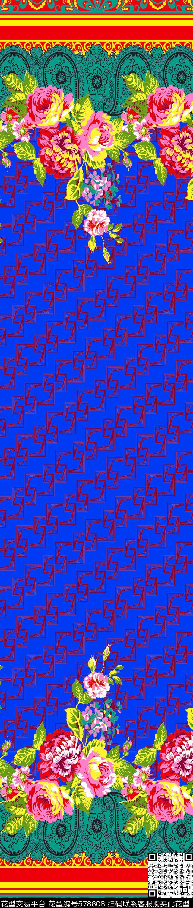 传统印花花卉纹样双边定位印花传统印花华亿平台下载（图片编号: 578608） - 瓦栏（Walan）