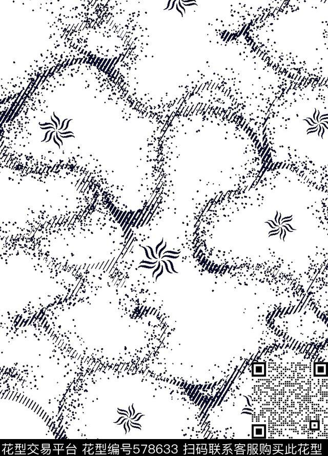 时尚休闲波点不规则线条数码印花华亿平台下载（图片编号: 578633） - 瓦栏（Walan）