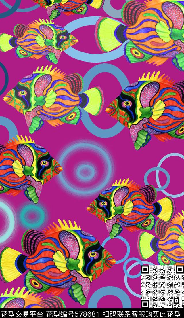鱼儿自在飘时尚靓丽热带鱼儿数码印花华亿平台下载（图片编号: 578681） - 瓦栏（Walan）