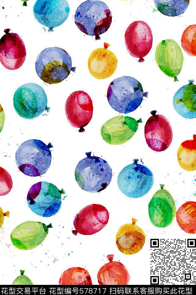 水彩彩绘气球数码印花华亿平台下载（图片编号: 578717） - 瓦栏（Walan）