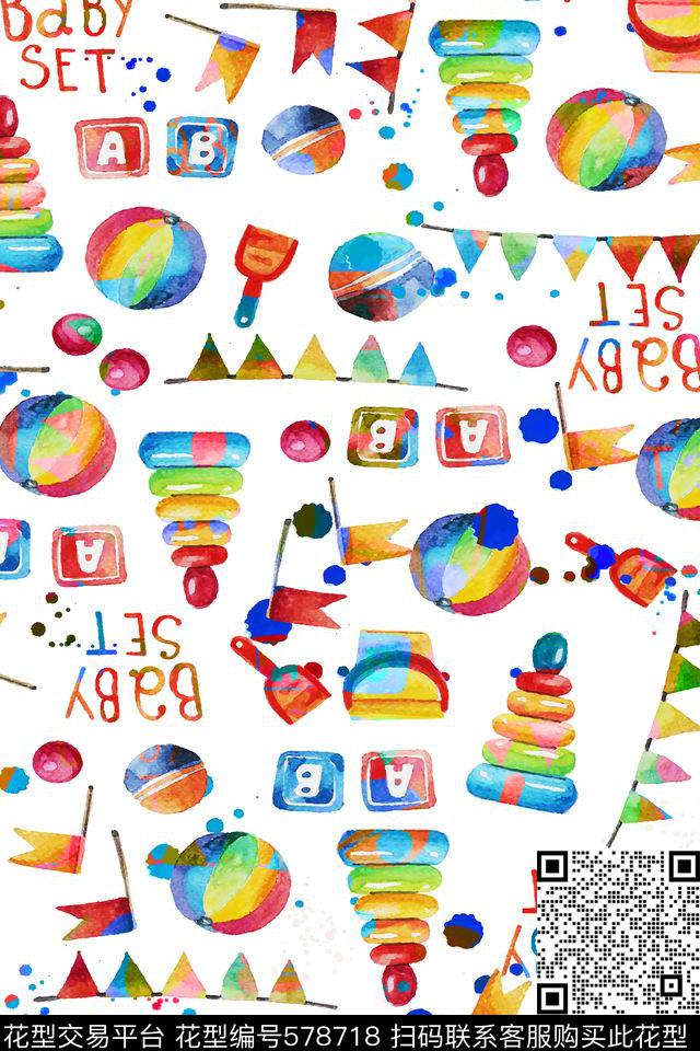 玩具水彩水墨数码印花华亿平台下载（图片编号: 578718） - 瓦栏（Walan）