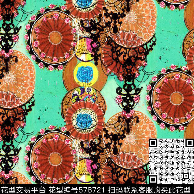 民族风花圆形数码印花华亿平台下载（图片编号: 578721） - 瓦栏（Walan）