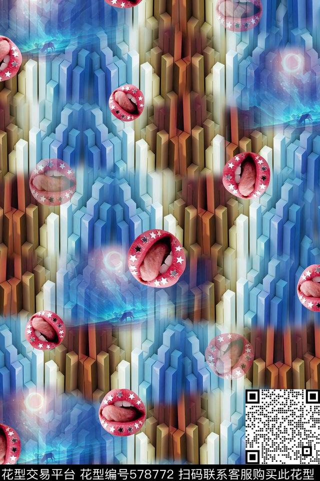 抽象嘴巴星空数码印花华亿平台下载（图片编号: 578772） - 瓦栏（Walan）